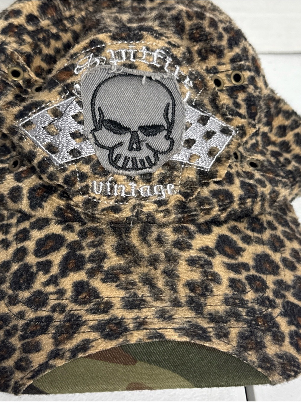 Vintage Skull Leopard Print Cap - Brown
